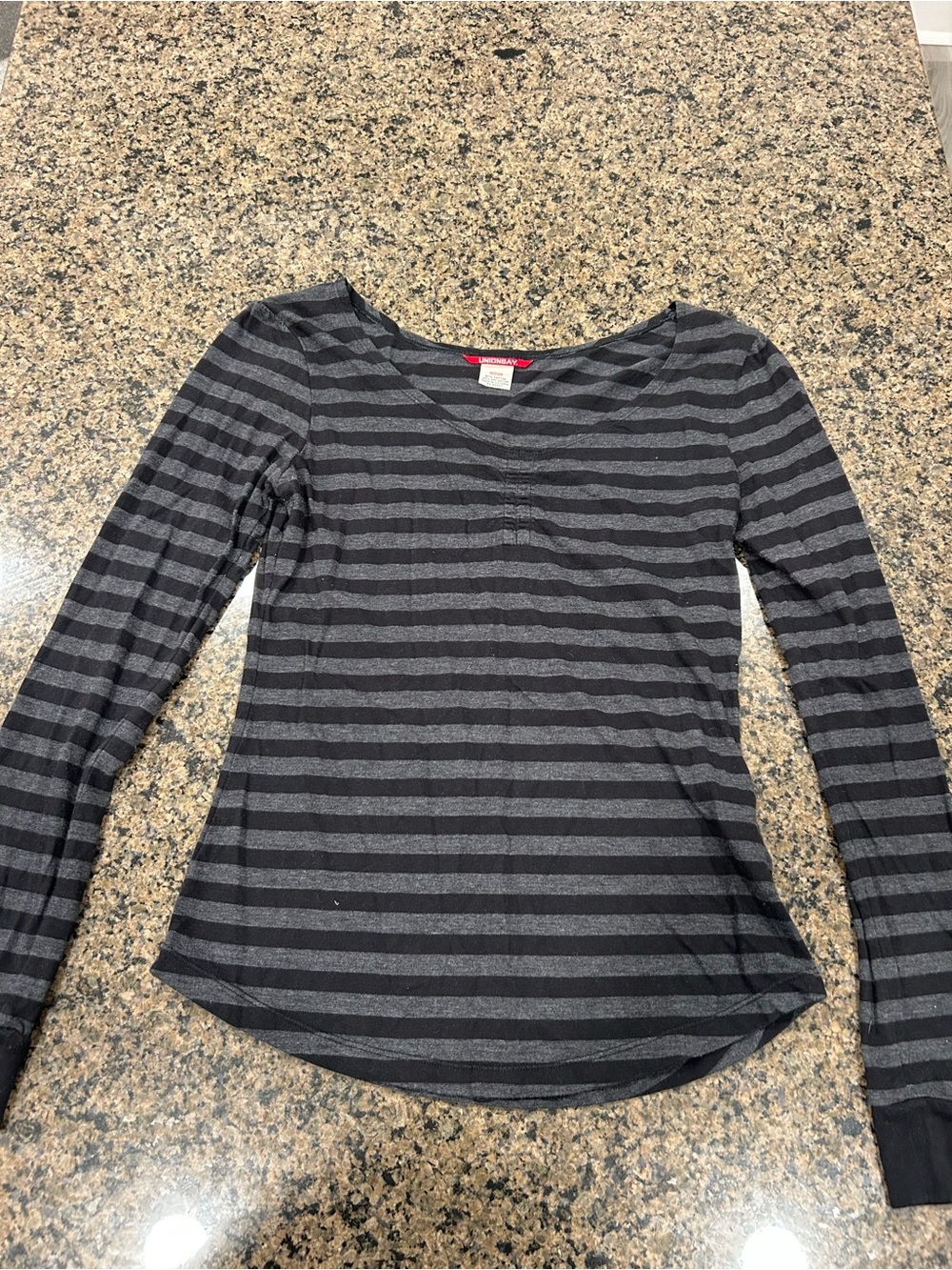 UNIONBAY Women's Black & Gray Striped Long-Sleeve Tee